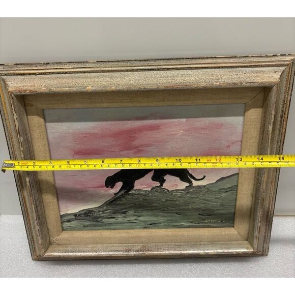 MCM Minimalist Panther Oil Painting on Canvas with Wood/ Linen Frame - Picture 5 of 6